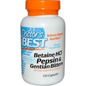 Doctor's Best Betaine HCl + Pepsin & Gentian Bitters (horec), 120 kapslí