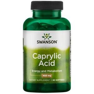 Swanson Caprylic Acid (Kyselina kaprylová), 600 mg, 60 kapslí