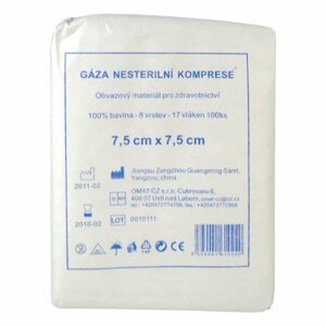 Gáza Hydrofilní Kompresy Nesterilní 7,5x7,5cm,8 vrstev,17 nití,100%ba,100ks