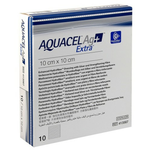 AQUACEL AG+ EXTRA 10X10 CM, KRYTÍ S TECHNOLOGIÍ HYDROFIBER A SE STŘÍ - II. jakost