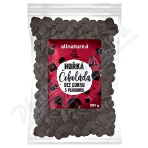 Allnature Hořká čokoláda bez cukru s vlákninou 250g