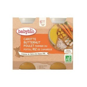 BABYBIO mrkev s máslovou dýní kuřetem a rýží 2x200g - II. jakost