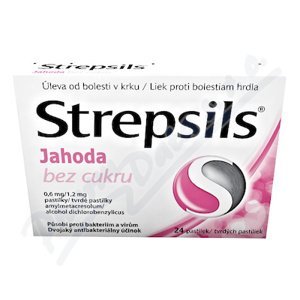 Strepsils Jahoda bez cukru 0.6 mg/1.2 mg 24 pastilek