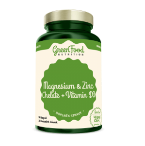 GreenFood Nutrition Hořčík a Zinek Cheláty+ Vitamin D3 90 kapslí