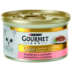 Gourmet Gold konzerva pro kočky - Kousky losos a kuře 85 g
