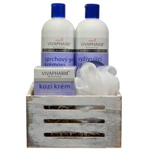 VivaPharm Dárkové balení kosmetiky s kozím mlékem v dřevěné bedýnce 5 ks