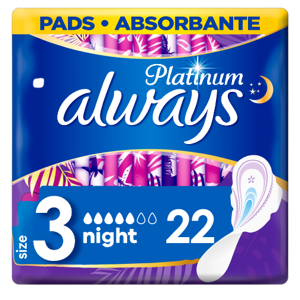 Always Platinum Night (Velikost 3) Hygienické Vložky S Křidélky 22 ks