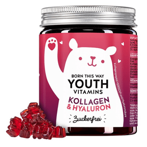 Bears With Benefits Born This Way Vitaminy s kolagenem, Q10 a kyselinou hyaluronovou bez cukru, gumoví medvídci 90 ks