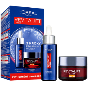 L'Oréal Paris Revitalift Laser noční sérum s 0.2% čistého retinolu, 30 ml + Revitalift Laser X3 denní krém SPF 25, 50 ml