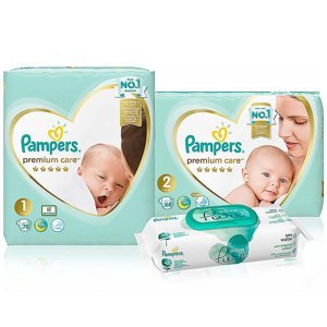 PAMPERS Premium Care Starter Pack pleny 78 a 68 ks + wipes 48 ks