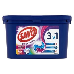 SAVO Bez chloru Color 3v1 Prací kapsle na barevné prádlo 17 pracích dávek