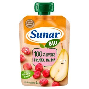SUNAR Ovocná kapsička 100% ovoce Hruška a malina od 4.měsíce BIO 100 g