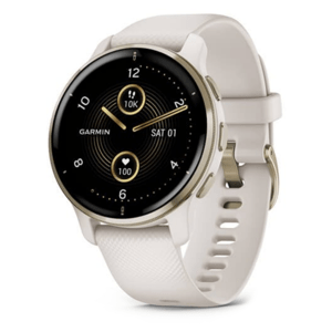 GARMIN Venu 2 Plus, nerezová luneta Cream Gold, pouzdro White, silikonový řemínek sportovní hodinky