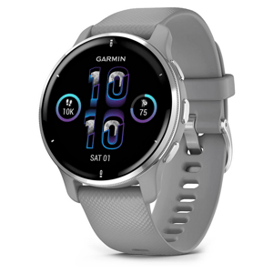 GARMIN Venu 2 Plus, nerezová luneta Silver, pouzdro Gray, silikonový řemínek sportovní hodinky