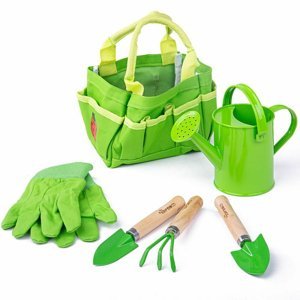 BIGJIGS Toys zahradní set nářadí v plátěné tašce zelený 6 ks