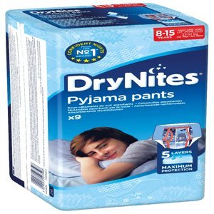 HUGGIES DRY NITES kalhotky absorpční 8-15 let L/boys/25 - 57 kg/9 ks
